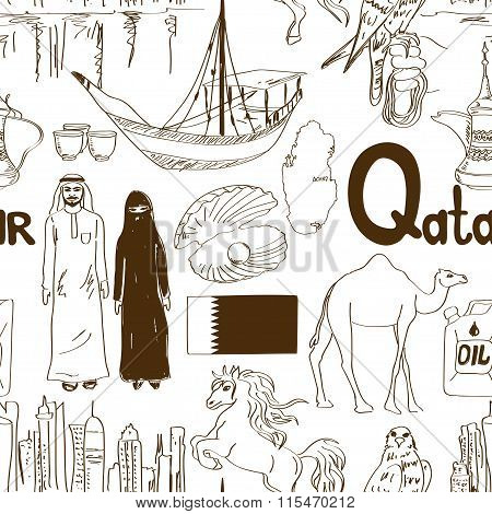 Sketch Qatar Seamless Pattern.
