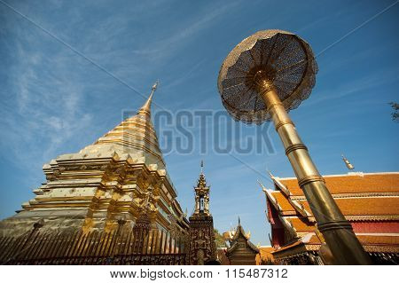 Golden Pagoda Of Wat Phra That Doi Suthep,Thailand.