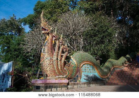 Serpent On Staircase Of Wat Phra That Doi Suthep,Thailand.