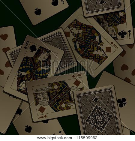 Dark vintage playing cards seamless pattern background. Original design