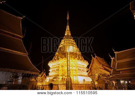 Night Scenes Of Wat Phra That Doi Suthep InThailand.
