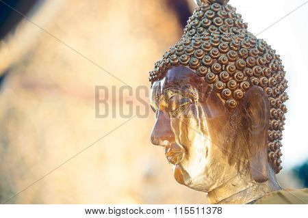 Face of outdoor Buddha Statue on Wat Phra That Doi Suthep In Thailand.