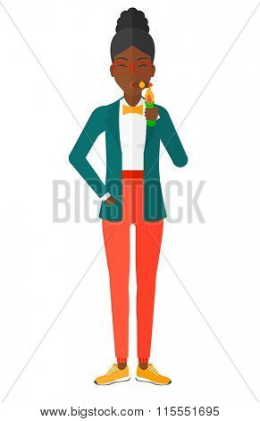 Woman smoking cigar.