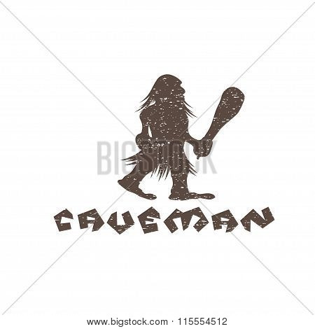 Grunge Caveman With A Cudgel In His Hands