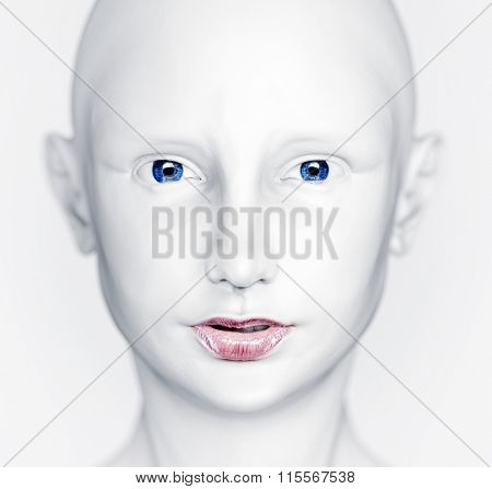 3D white beautiful woman cyborg head 