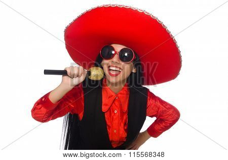 Mexican woman in funny concept on white