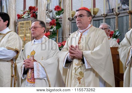 ZAGREB, CROATIA - JANUARY 31: Holy Mass, the consecration of the new altar, led by Cardinal Josip Bozanic, archbishop of Zagreb in the church of Saint Blaise in Zagreb, Croatia on January 31, 2015