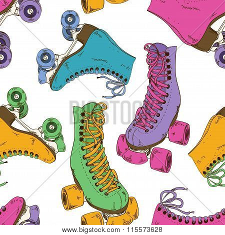 Seamless Pattern With Retro Roller Skates