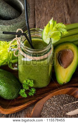 Healthy Green Juice Smoothie With Straw