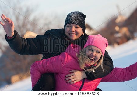 friends having a selfie on the snow
