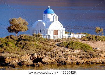 Landscape View Of White Church At Mediterranean Beach, Amorgos