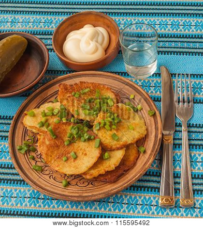 Traditional Ukrainian Homemade Potato Pancakes (draniks)