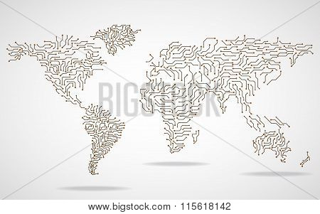 World Map. Circuit board. Technology background