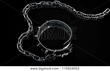 Leather Studded Collar And Chain
