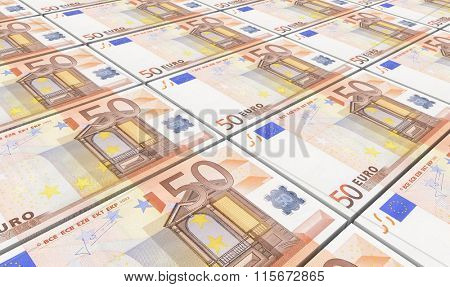 European currency bills stacks background. Computer generated 3D photo rendering.