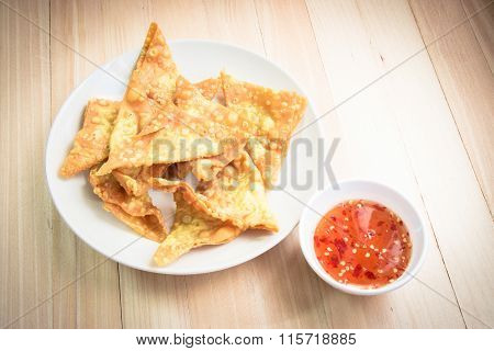Delicious Fried Dumpling Crispy With Spicy Sauce