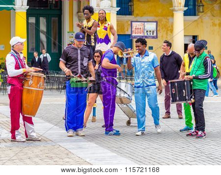 HAVANA,CUBA- JANUARY 24,2015 : Colorful band of street musicians on a beautiful Old Havana square