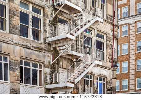 metal fire stairs in a historical building under renovation