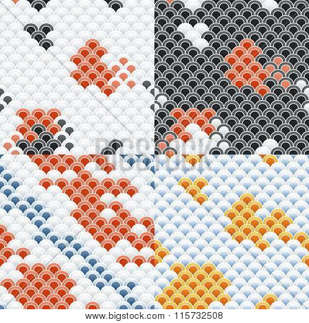 Fish Carp Koi Scales Seamless Pattern Set