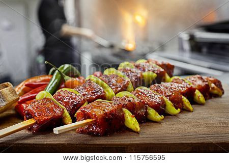 Rotisserie in a Restaurant is waiting to be grilled