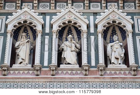 FLORENCE, ITALY - JUNE 05: Statues of the Apostles and the fine architectural detail of the of the, Portal of Cattedrale di Santa Maria del Fiore, Florence, Italy on June 05, 2015
