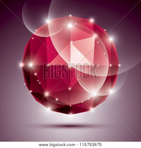 Abstract 3D Ruby Twinkle Sphere With Sparkles, Red Precious Stone, Eps10.