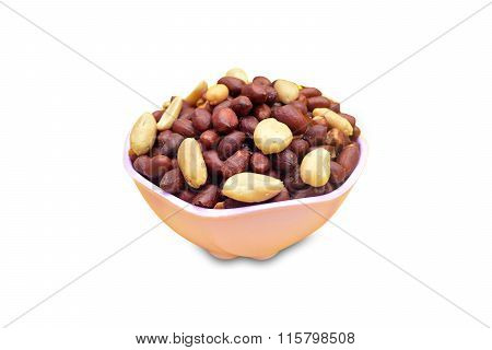 Mix nimko, peanut and chole isolated on white background