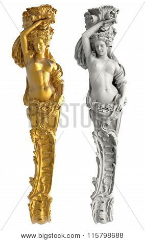 Greek ancient statue of the Caryatids on white background