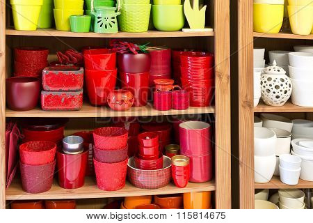 Ceramic Flowerpots In The Florist Store