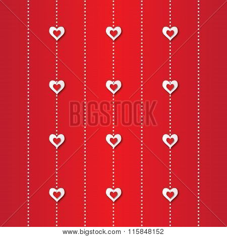 Valentine's day abstract applique background with cut red and white paper hearts.