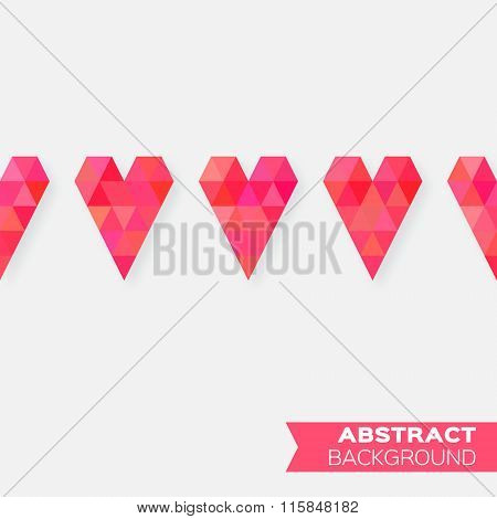 Geometric Valentines day. Abstract polygonal paper hearts.