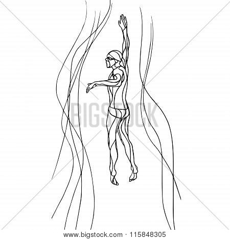 Freestyle Swimmer Silhouette. Sport Swimming