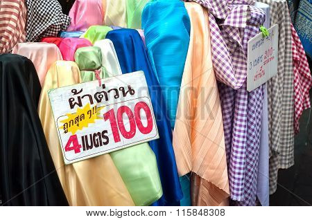 Colourful Fabric On Sale At Sampeng Lane Market, Bangkok