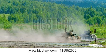 Tank platoon in action. Russia