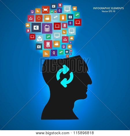 Abstract creative concept vector siluet head of icons. For web and mobile applications isolated on b