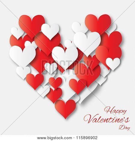 Valentine's day applique abstract background with cut pink paper heart.