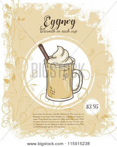Vector Hand Drawn Illustration Of Drinks Menu Pages With Cup Of Eggnog