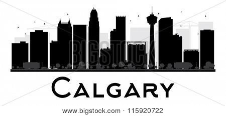Calgary City skyline black and white silhouette. Vector illustration. Simple flat concept for tourism presentation, banner, placard or web. Business travel concept. Cityscape with famous landmarks
