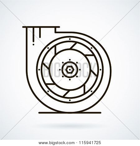 Black line vector icons for ventilation equipment, fan  on white