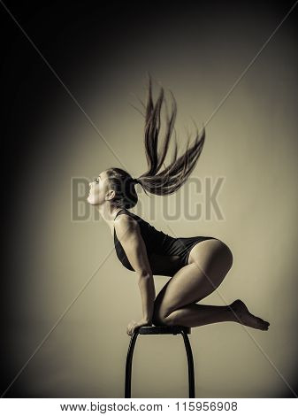 Atletic Woman Fit Slim Body Posing