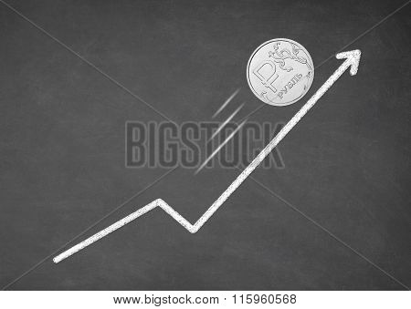 Growth Ruble money cash. Arrow growth up.