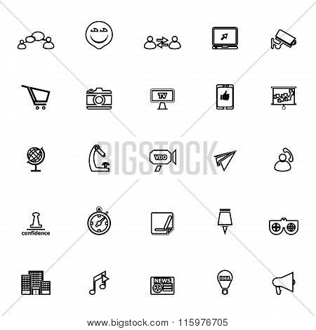 Media Marketing Line Icons On White Background
