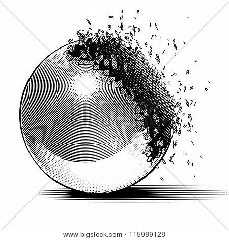 Engraving styled broken ball
