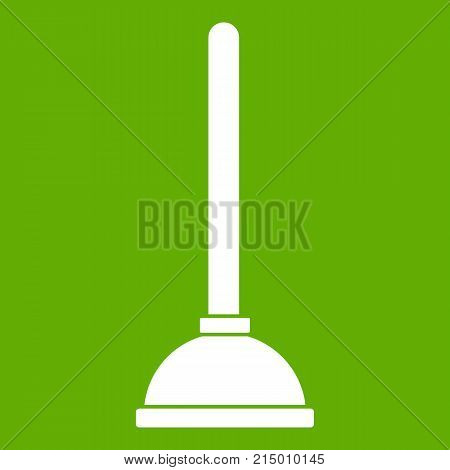 Toilet plunger icon white isolated on green background. Vector illustration