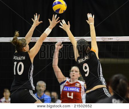 BUDAPEST, HUNGARY - JUNE 18: Dora Horvath (in black 10) in action at a CEV European League woman's volleyball game Hungary vs Czech Republic on June 18, 2011 in Budapest, Hungary.