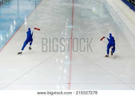back start athletes speed skater of speed skating competition