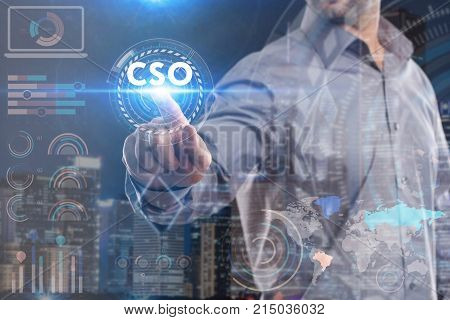 Business, Technology, Internet And Network Concept. Young Businessman Working On A Virtual Screen Of