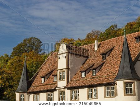 Maulbronn, Germany - oktober 19, 2017 Monastery Maulbronn from outside at a partly cloudy day