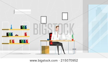 Office employee at work in the office. Successful male enterpreneur studies office papers alone