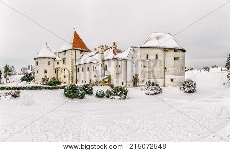 Varazdin Castle and Old Town in winter time, one of the most important tourist centers of northern Croatia.